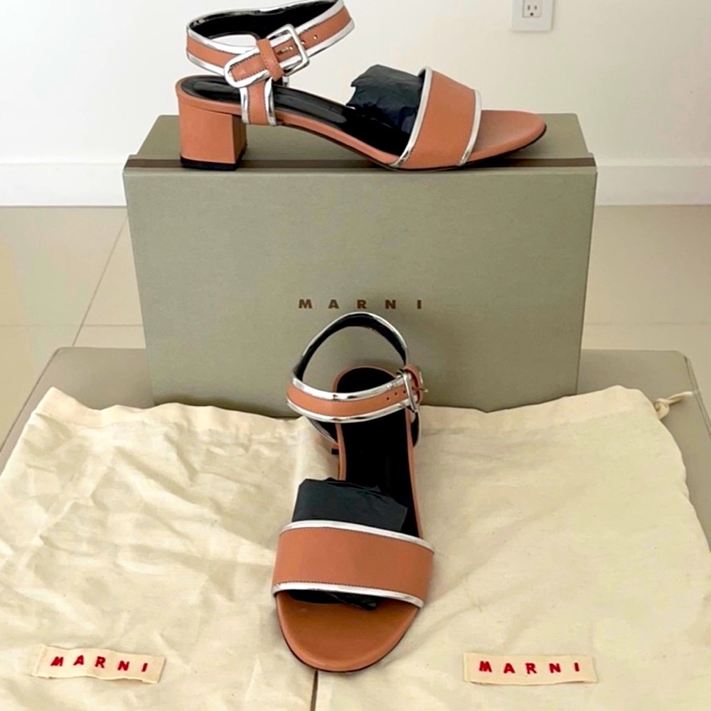 MARNI Square Toe Block Heel Leather Sandal👡 US10